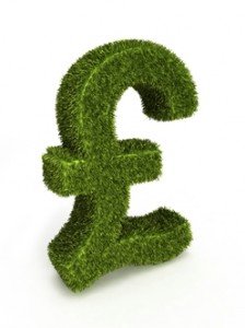 Green pound sign (GBP) made from grass