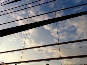 A building with glass windows